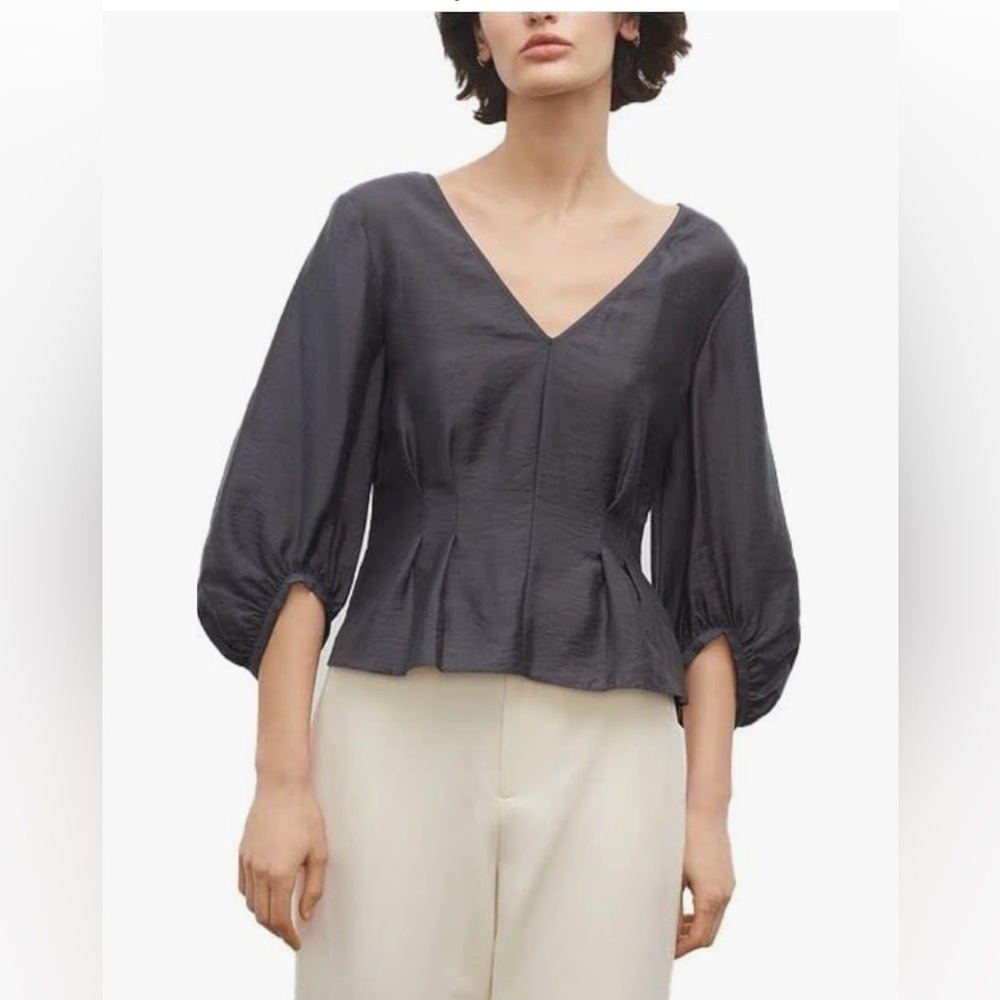 Club Monaco Charcoal Blouse with Puff Sleeves